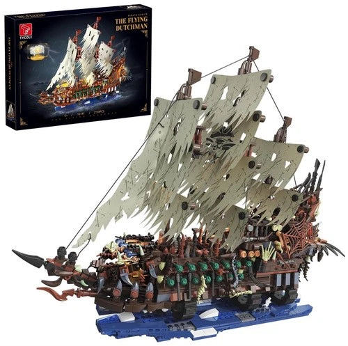 Pirate Ship Building Block Flying Dutchman Toy Set with Lights Model Boat Kit