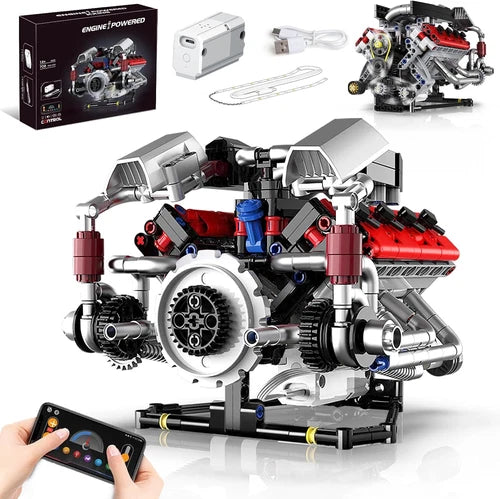 V8 Engine Model Kit That Run, 8-Cylinder Car Engine Building Blocks Set, Build