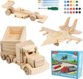 VOMOCNET 3 Pack DIY Wooden Model Building Kit, Includes Fighter Jet, Truck, Race