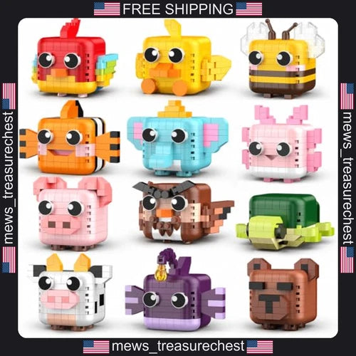 Mini Animal Building Blocks Set, 12-Piece Micro Brick Collection for Ages 14+