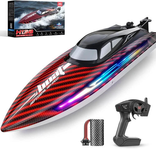 RC Boat for Kids & Adults, Fast Remote Control Boat 30+KPH, 7 LED Lights