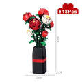 New Red Rose Vase Building Blocks Flower Bouquet Plant Botanical Decor Set