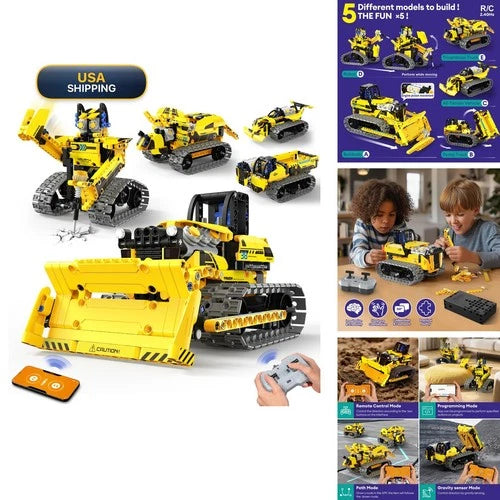 LECPOP 5-in-1 Bulldozer Robot Toy Building Set for Boys 8-12