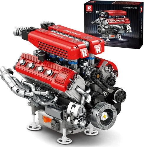 V8 Engine Model Building Kit - 1101pcs Stem Project for Adults, Collectible Red
