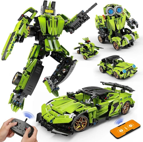 5-in-1 STEM Building Blocks Kit, RC Sports Car and Transform Robot