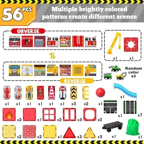 Magnetic Fire Truck Building Set - STEM Magnet Blocks for Kids 4-8, Creative Pla
