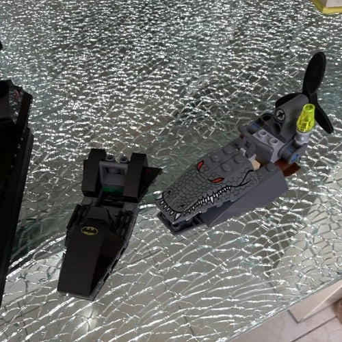MEOW Batman aircraft & Bat-themed vehicle build lot w/ grey crocodile boat
