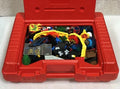 5lbs Bulk Vtg MEOW Bricks, Bases, Wheels/Axles, Accessories w/ Red Plastic Case