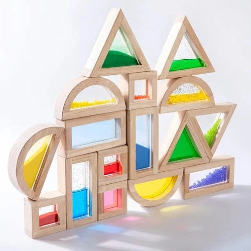 Large Wooden Building Blocks for Toddlers Baby Kids 16 Pcs Rainbow Blocks Geomet