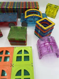 Large Magnetic Building Tiles Lot Squares Triangles Windows Cars Excellent