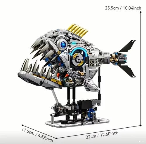 Steampunk Mechanical Piranha DIY Building Kit 1085pcs Gear Fish Model