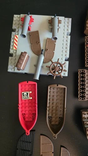MEOW Pirate Ship Parts & Accessories Lot - Hull, Masts, Cannon, Boats - As Is