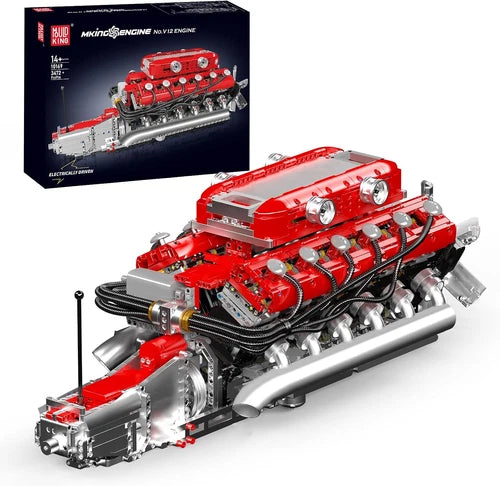 V12 Engine Model Kit That Runs, MOC Engineering Model Building Kit with Battery
