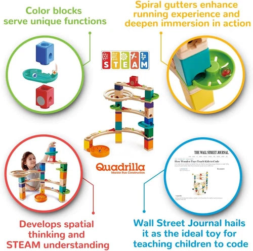 Hape Quadrilla Cliffhanger Wooden Marble Run Blocks Marble Maze Run Set, Early