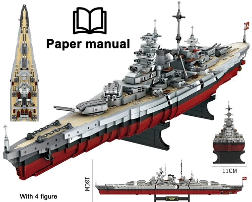 2081PCS WW2 Bismarck Battleship MOC Building Blocks Warship Model Bricks Set