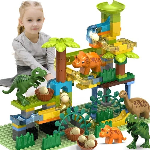 Dinosaur Marble Run Building Blocks Set - 125Pcs STEM Toy for Kids 2-8, Montesso
