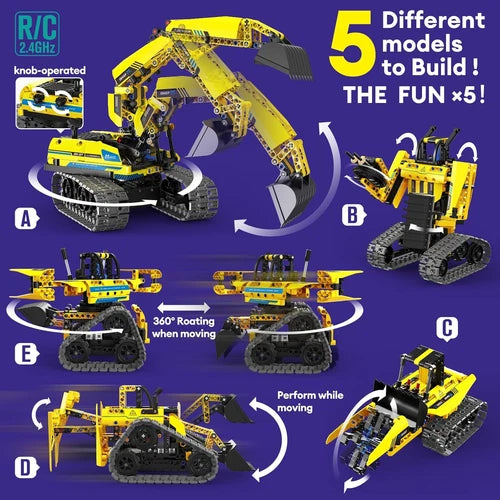 5-In-1 STEM Building Block Kit RC Robot Excavator Toys for Ages 8-13