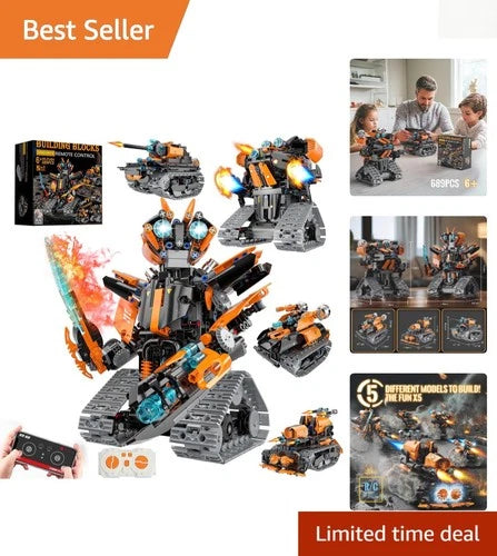 STEM Robot Building Kit for Kids 6-14, 5-in-1 Remote Control Tank Set