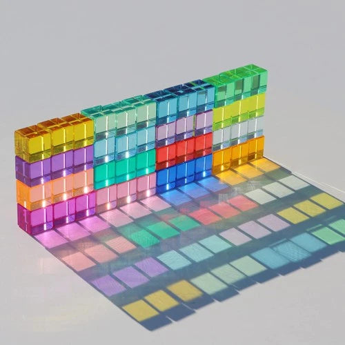 Rainbow Crystal Acrylic Cubes Children Learning Color Light Shadow Toy, Stack...