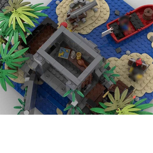 MOC: Pirate Island Model with a Boat, Cannon and Palm Trees 1157 Pieces