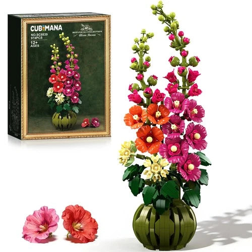 CUBIMANA Flowers Botanicals Alcea Rosea Building Set for Adults - Artificial ...