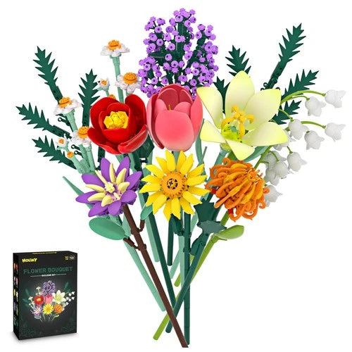 Flowers Bouquet Building Blocks Toy Set, 1000+PCS DIY Artificial Flower Bouquet