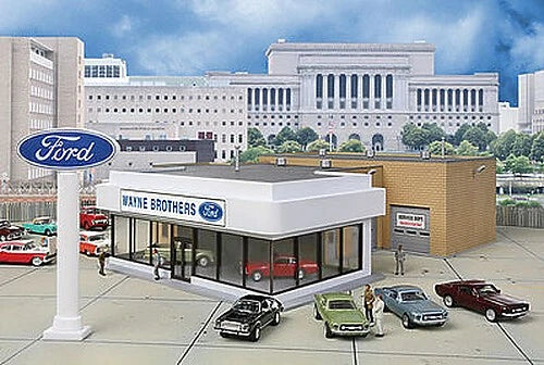 Walthers Wayne Bros. Ford Dealership - Kit - HO Scale Model Railroad Building