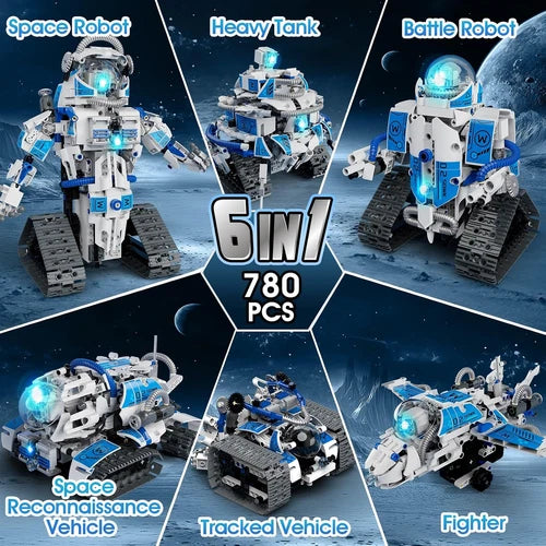 6 in 1 STEM Robot Building Kit, 780 PCS APP & Remote Control Space Robot Toys