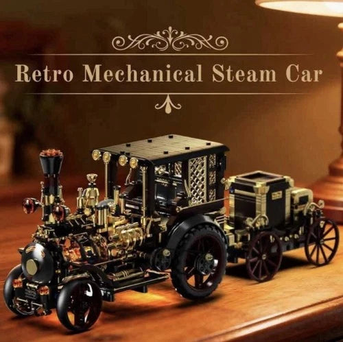 HUIYOYOYI H1003 Retro Mechanical Steam Car Building Blocks Set 1331pcs NIB LED
