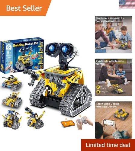 5-in-1 STEM Robot Building Kit - Rechargeable Remote Control Set for Kids 8-13