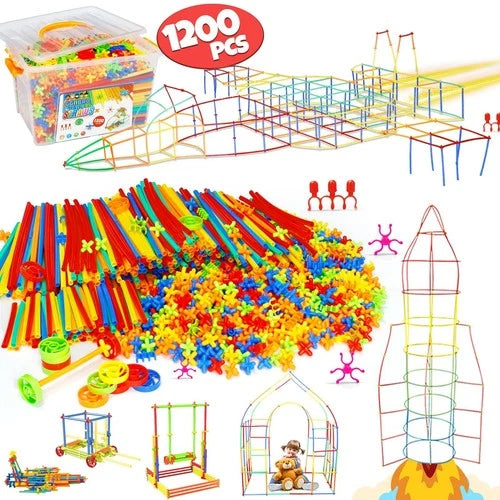 STEM Building Toys 1200Pcs, Interlocking Plastic Straws, Educational Kit for Kid