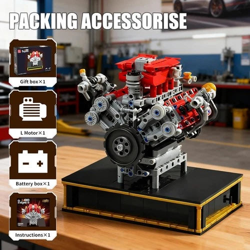 488 V8 Engine Kit with Motor, Building Blocks for Adults, 1123 PCS