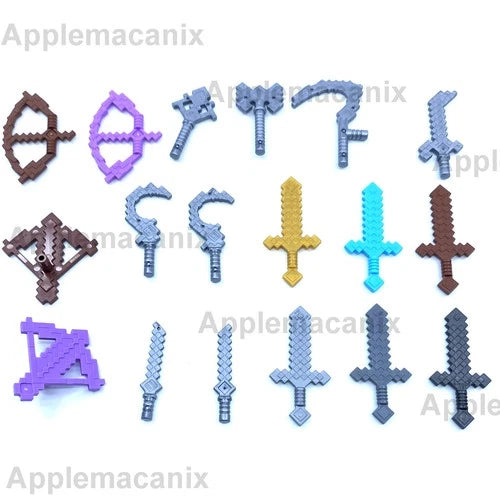 NEW Auth LEGO Minecraft Bow Crossbow Sword Dungeons Weapons Enchanted Wood Iron