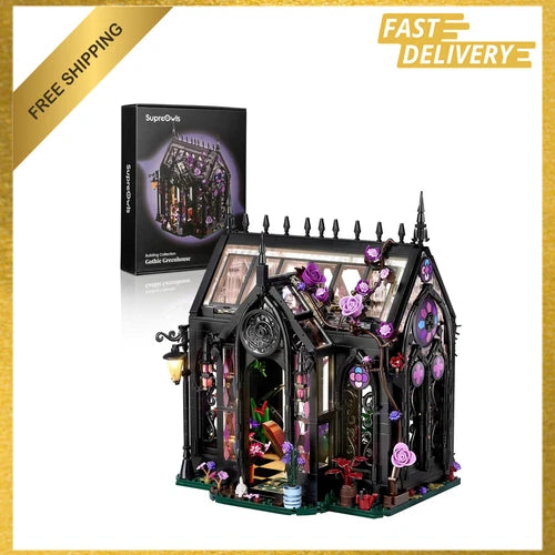 Gothic Greenhouse Building Set with LED Lights Model Kit, Miniature House