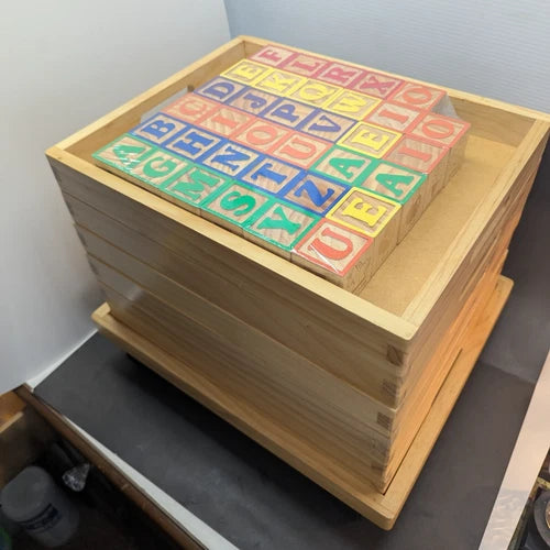 Wooden Unit Building Blocks 350 Piece Set In Wooden Rolling Cart 6 Tiers NEW