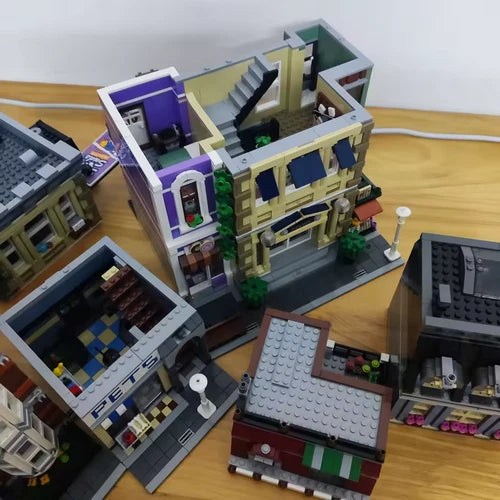 Police Station & Pet Store City Building Block Model Set