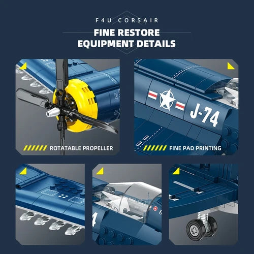 New F4U Corsair WW2 Fighter Plane Building Blocks Military Aircraft Set Unbrand