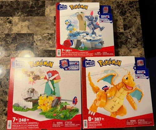 SEALED Mega Construx Pokemon Lot of 3 Dragonite Countryside Windmill Set