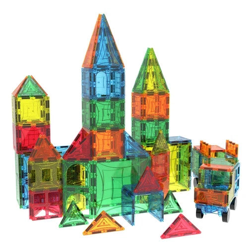 108-Piece Kids Magnetic Building Tiles Toy Set w/ Carrying Case-Multicolor NEW
