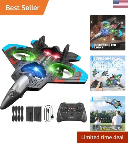 Exciting V32 RC Airplane with 360° Aerial Stunts & LED Night Lights for Fun Play