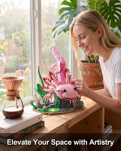 Axolotl MOC Building Blocks Set 998 Pcs, Realistic Poseable Amphibian Model with