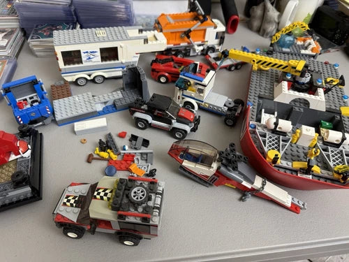 LEGO Lot Vehicles Boat Helicopter Garbage Truck & Figures plus Pieces As Is READ