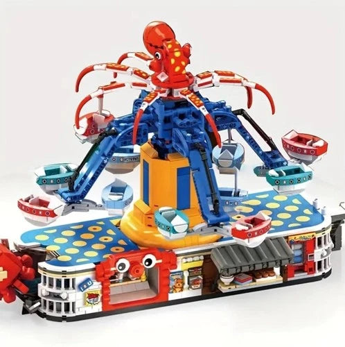 MOC Amusement Park Fair Ride Octopus Spinning Motorized Building Block Set Box