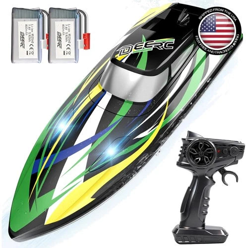 Exciting Fast RC Boat with Two Batteries & LED Lights - Perfect Outdoor Toy