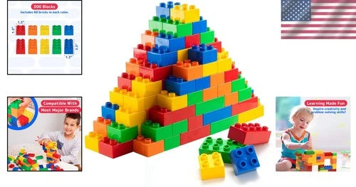 5-Color Jumbo Building Bricks Set - 300 Pieces for Creative Play & Learning