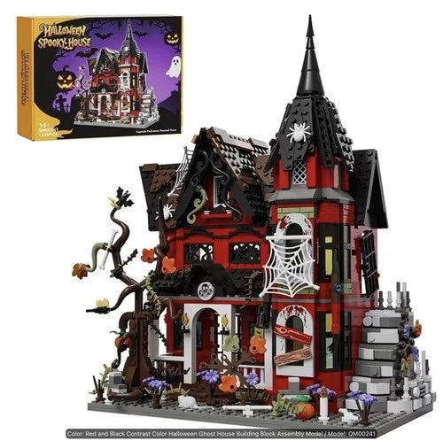Halloween Spooky Haunted House Building Block Set 1249 PCS Red Black QM00241