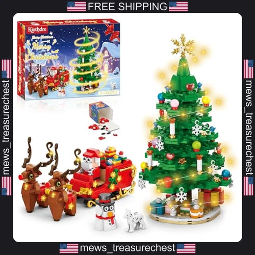 Christmas Tree Building Blocks Set with LED Lights, 24-Day Advent Calendar