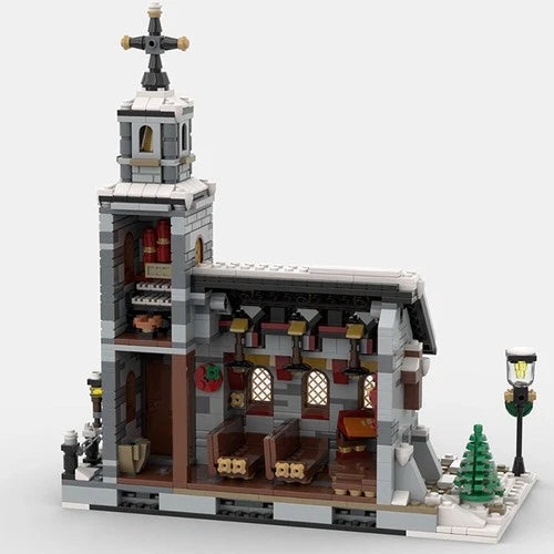 MOC Micro Winter Village Church Christmas Holiday Scene Building Set 1074 Pcs
