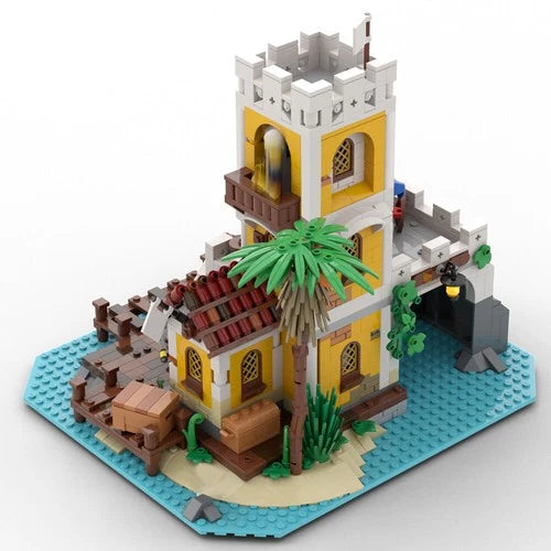 Modubrix Medieval 0utp0st Model with Castle Interior 1205 Piece Building Kit Set