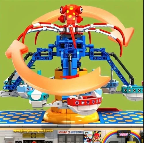MOC Amusement Park Fair Ride Octopus Spinning Motorized Building Block Set Box